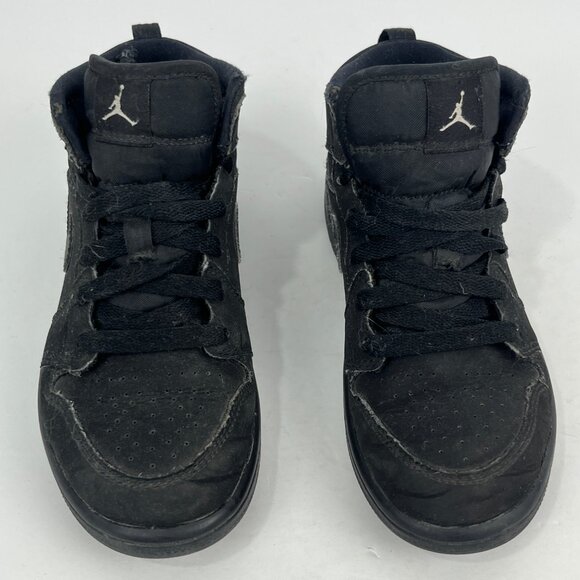 Nike Air Jordan Kids Size 1 EU 32 Black Mid Top Lace Up Round Toe Flat Heel - Picture 5 of 6
